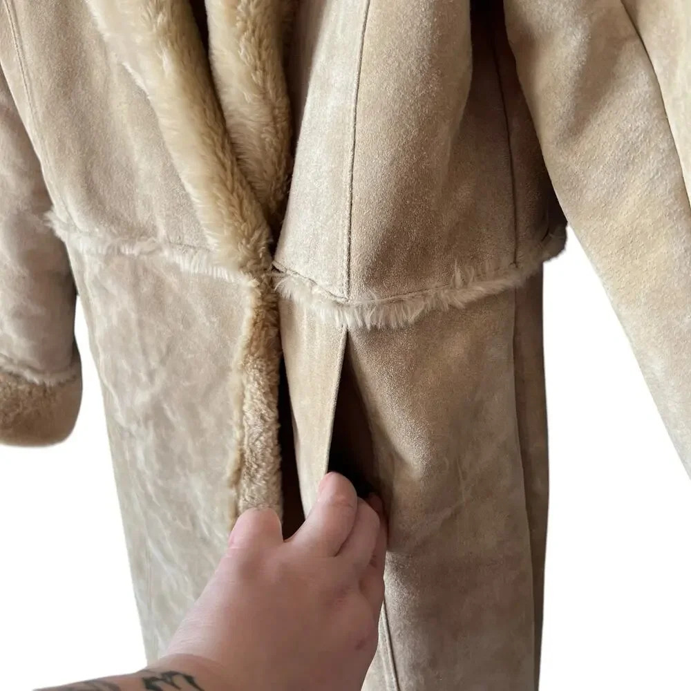 Express Y2K Vintage Suede Leather Faux Fur Lined Winter Coat Medium - Picture 9 of 15